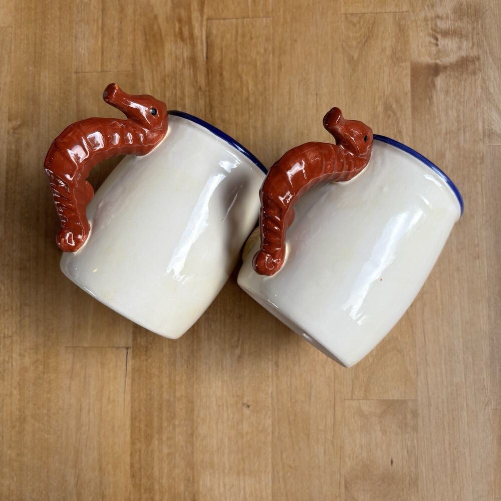 3D Sea Horse Mug Cups Set Of 2 Ocean Theme Retro Mexican coffee Boho Beach Vibe - Picture 6 of 12